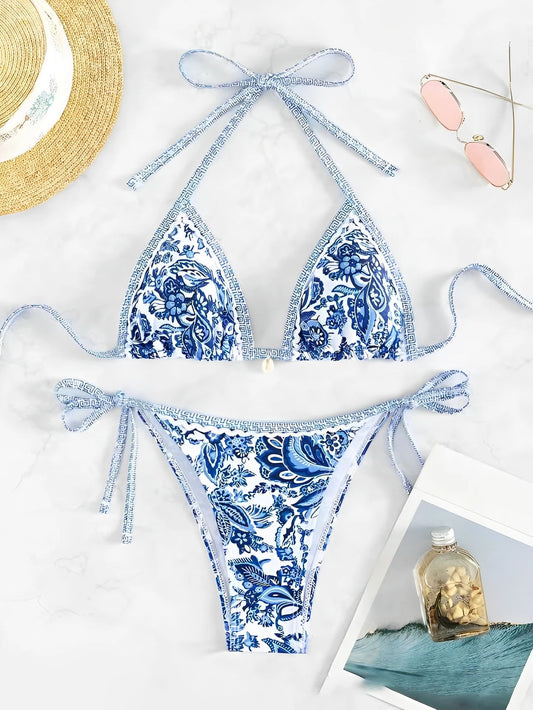 Patterned triangle string bikini