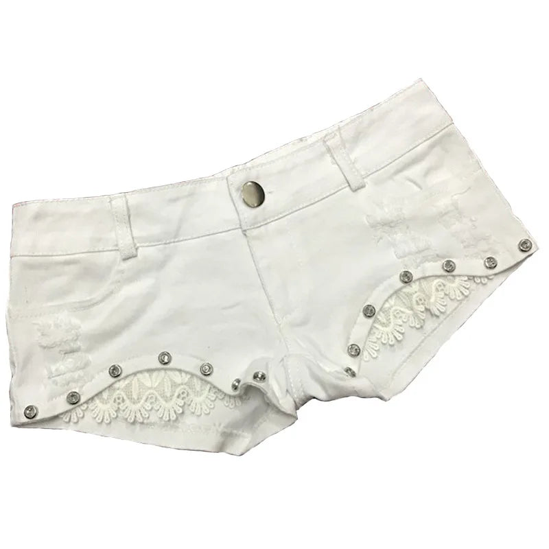 Lace Denim Shorts Ultra-low Rise