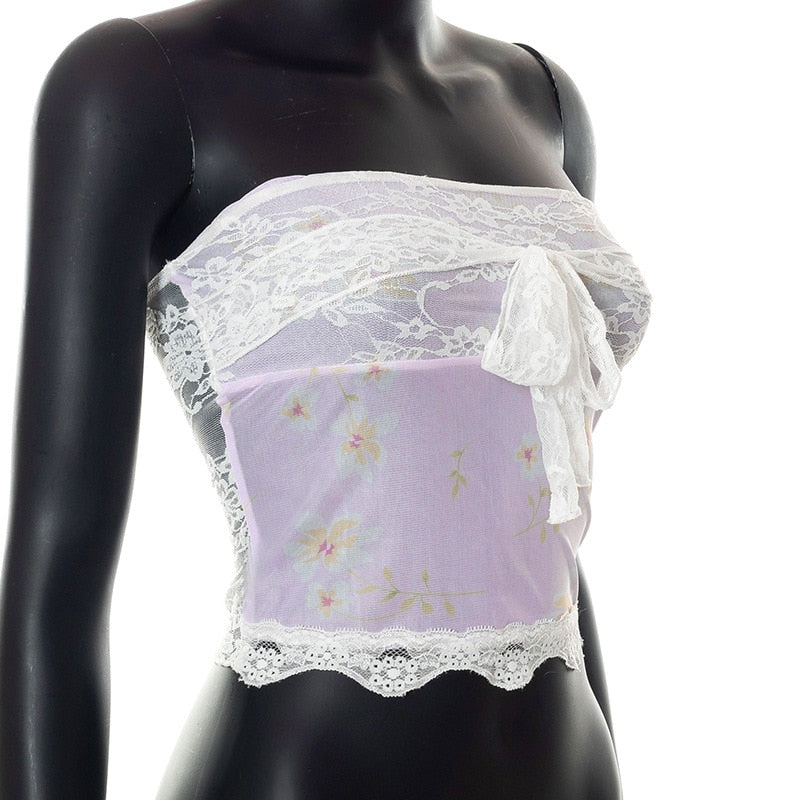 Fairycore Lace Tube Top Purple