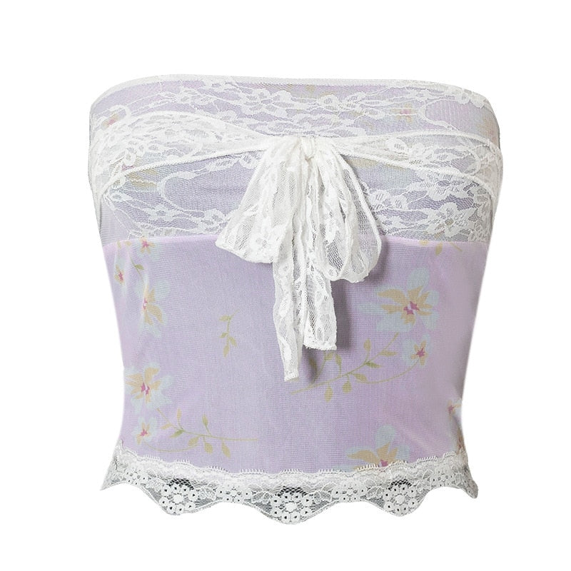 Fairycore Lace Tube Top Purple