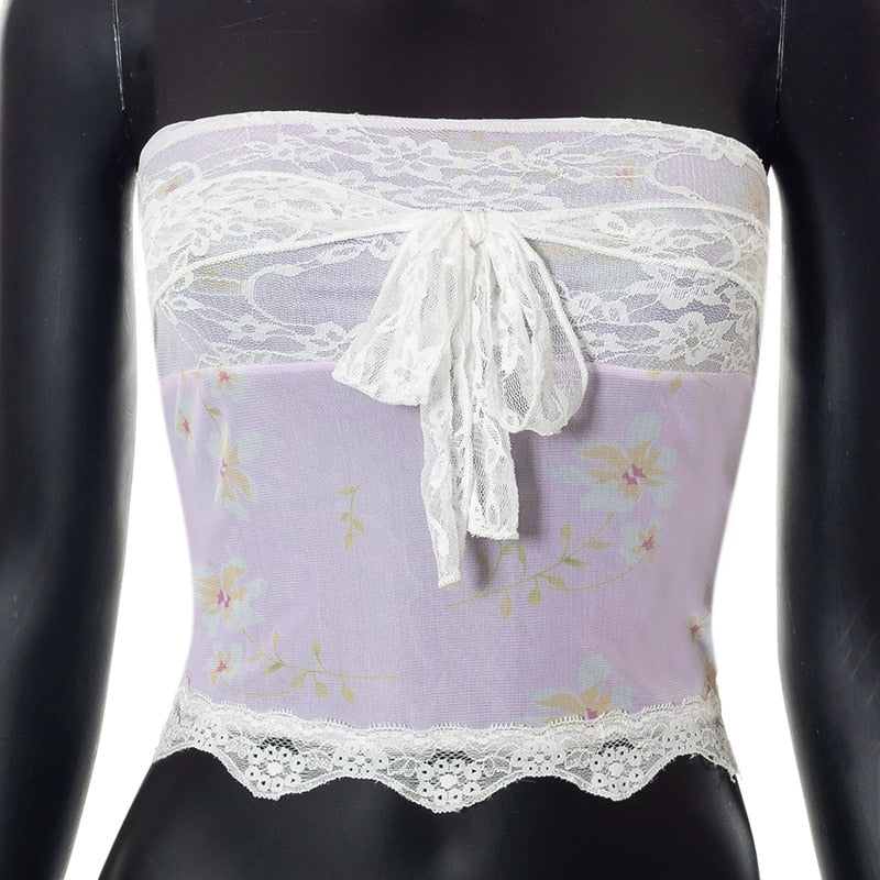 Fairycore Lace Tube Top Purple