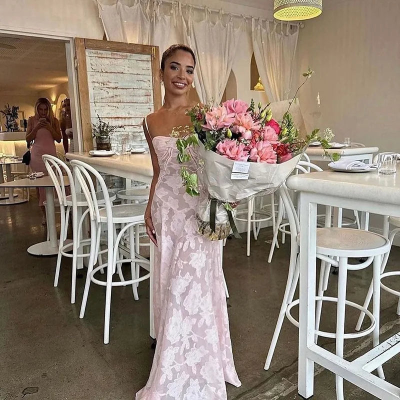 Elegant Pink Floral Lace Maxi Dress - Sexy Backless